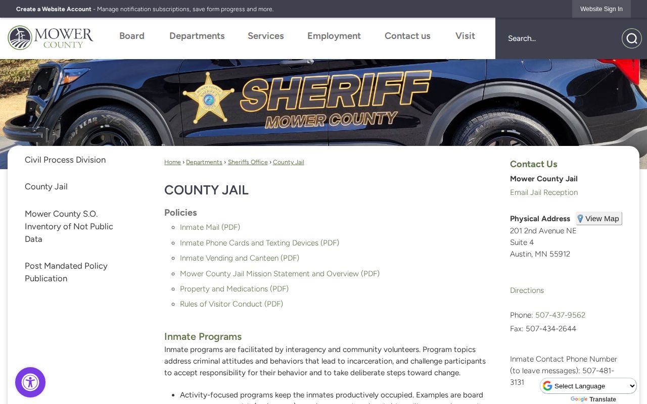 Mower County Jail released inmate official source